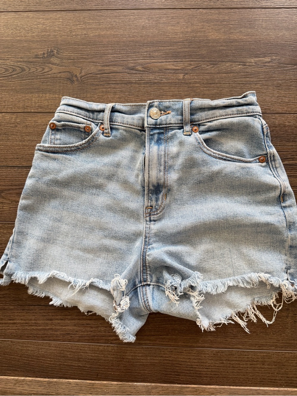 American Eagle Outfitters Light Blue High-Rise Distressed Denim Shorts